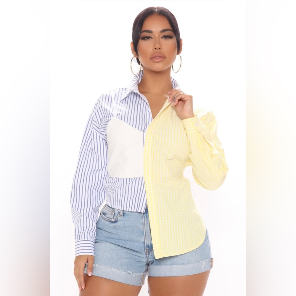 Mixes messages striped shirt- yellow/combo